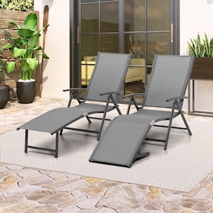2-Piece Aluminum Adjustable Outdoor Chaise Lounge in Gray