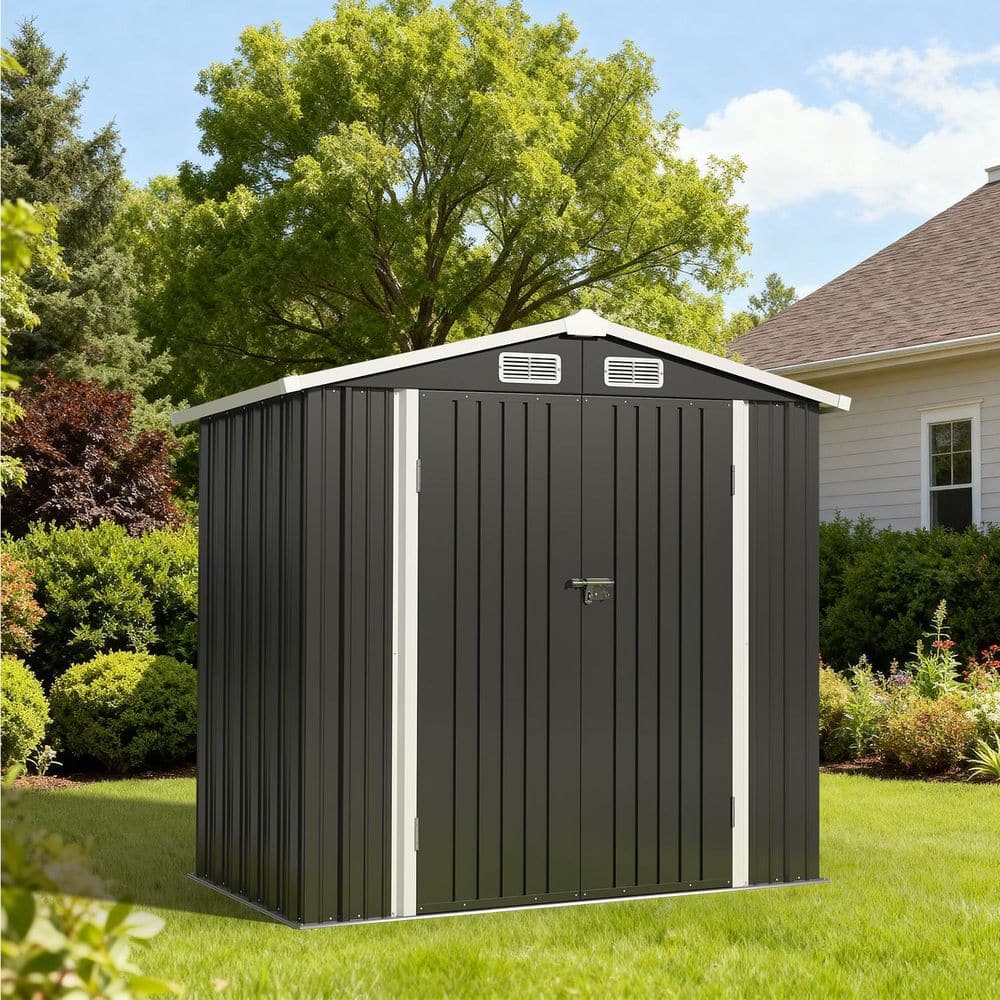 Sizzim Black 6 ft. W x 4 ft. D Metal Shed with Vents for Tools