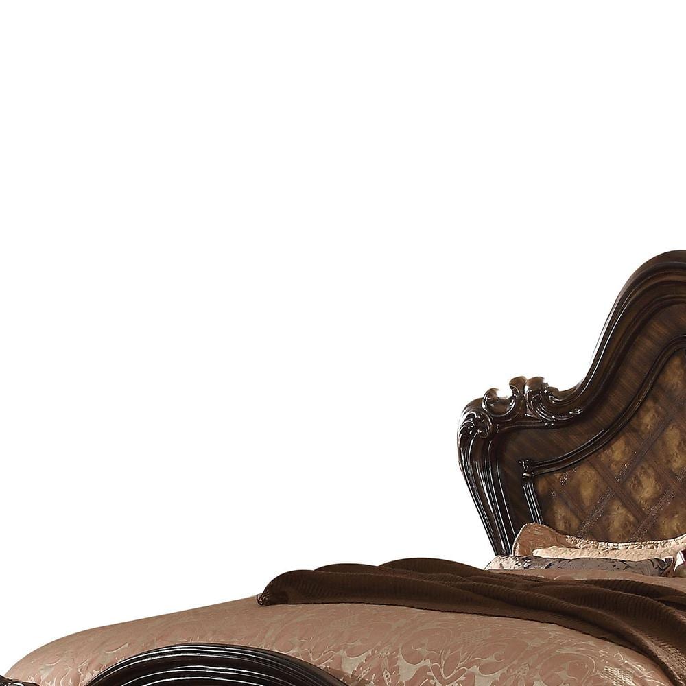 Versailles Cherry Oak Queen Bed with Upholstered Headboard