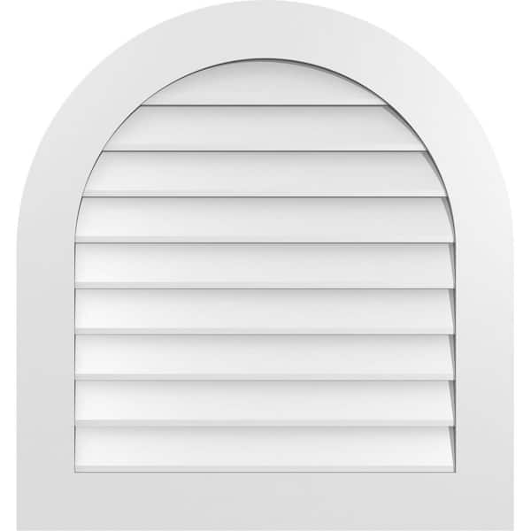 Ekena Millwork 30 in. x 32 in. Round Top White PVC Paintable Gable Louver Vent Non-Functional