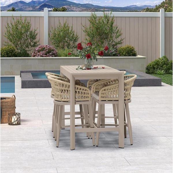 PURPLE LEAF Modern Aluminum Counter Height Top Table and Rattan