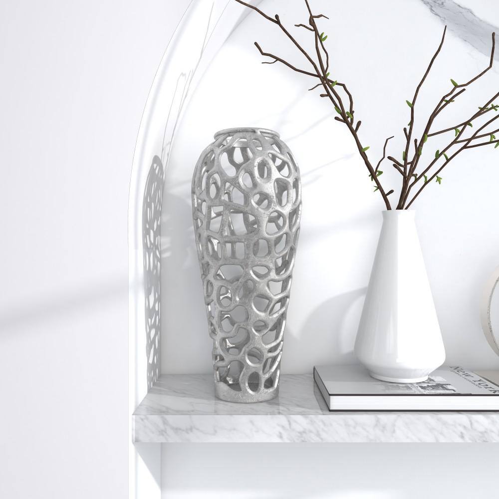Elegant 19'' Silver Aluminum Bouquet Vase with Hole Design