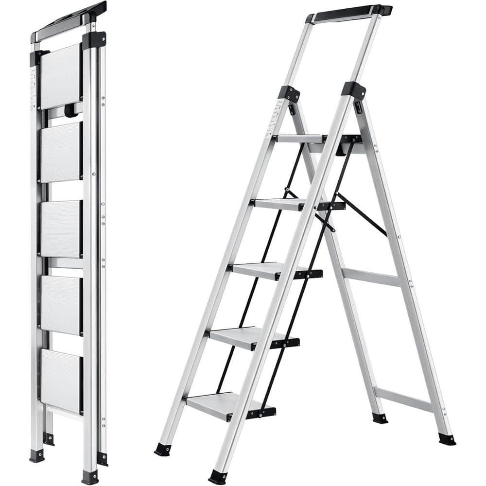 5 ft. Aluminum Folding Step Ladder with Retractable Handgrip, 330