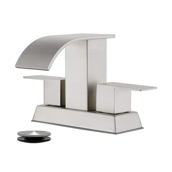 304 stainless steel 4 in. Centerset Double Handle Bathroom Faucet with Drain Kit Included in Nickel