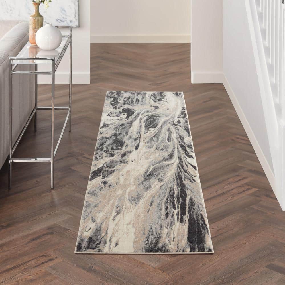 Elegance Abstract Grey Polyester 26" Indoor Area Rug
