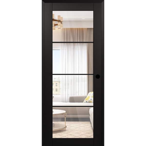 Belldinni Vona 4 Lite DIY-Friendly 18 in. x 96 in. Left-Handed Clear Glass Black Matte Composite Single Prehung Interior Door