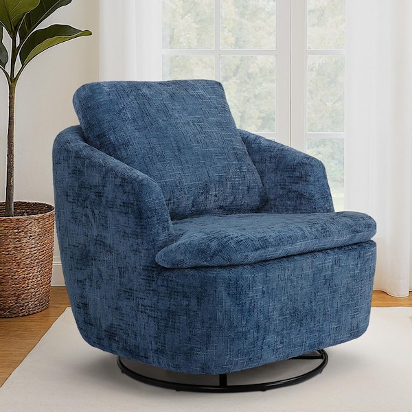 Arthur 35 in. Navy Fabric Upholstered Swivel Glider Arm Chair with Metal Base Swivel Accent Chair (Set of 1)