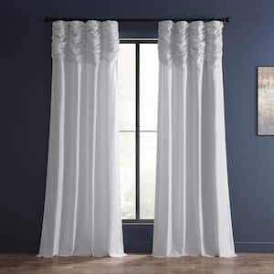 Ice White Ruched Vintage Textured Faux Dupioni Silk Room Darkening Curtain - 50 in. W x 108 in. L (1 Panel)