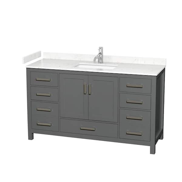 Wyndham Collection Sheffield 60 in. W x 22 in. D Single Bath Vanity in Dark Gray with Cultured Marble Vanity Top in White with White Basin