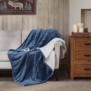 Heated Plush to Berber Sapphire Blue Polyester Electric Throw Blanket