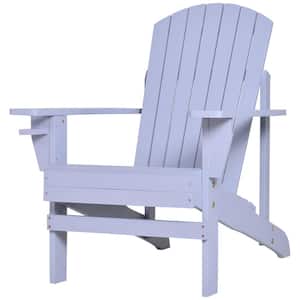 Grey Wood Adirondack Chair for the Deck with Ergonomic Design and a Built-In Cup Holder