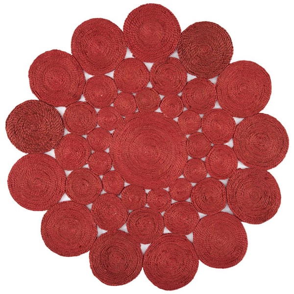 Natural Fiber Rust Doormat 3 ft. x 3 ft. Woven Floral Round Area Rug