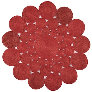Natural Fiber Rust 4 ft. x 4 ft. Woven Floral Round Area Rug