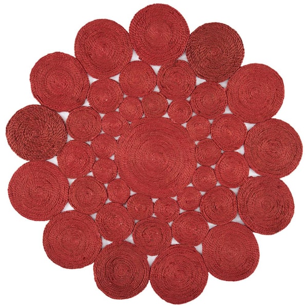 SAFAVIEH Natural Fiber Rust 4 ft. x 4 ft. Woven Floral Round Area Rug