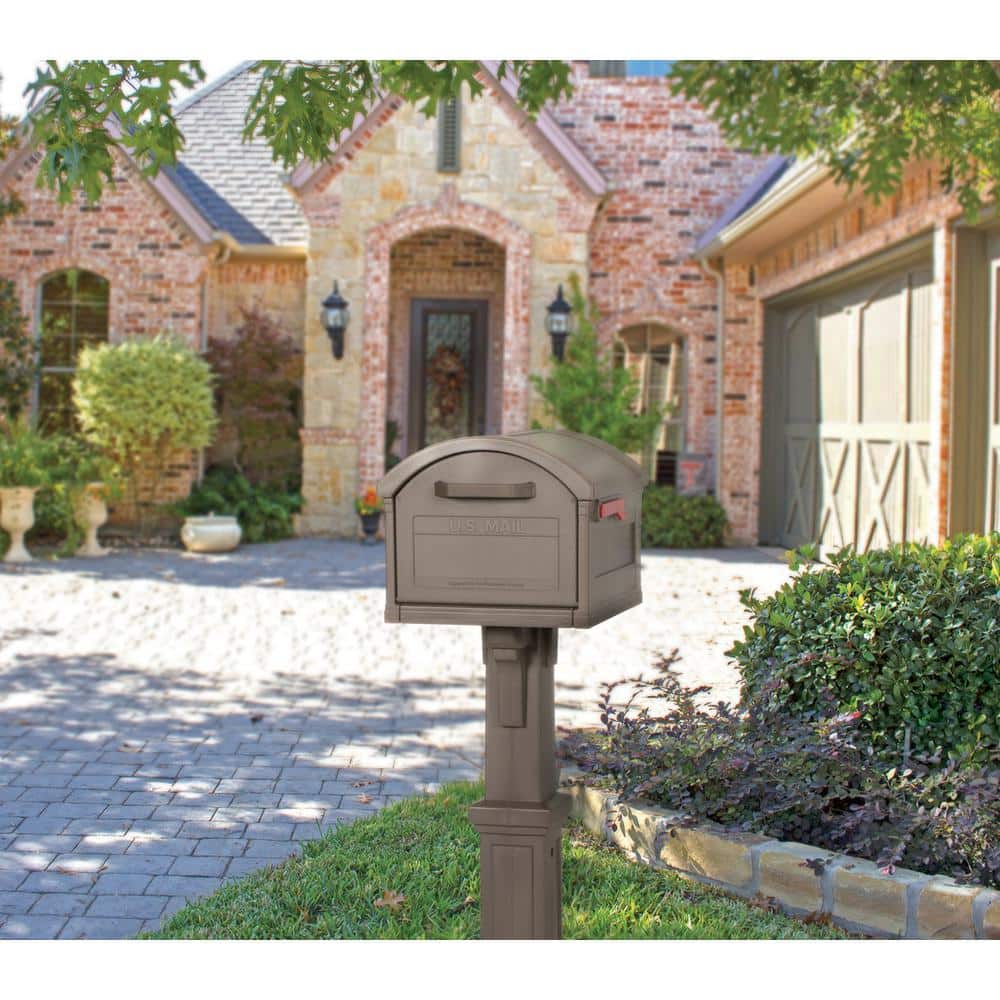 Grand Haven Extra Large Mocha Plastic Mailbox with Post