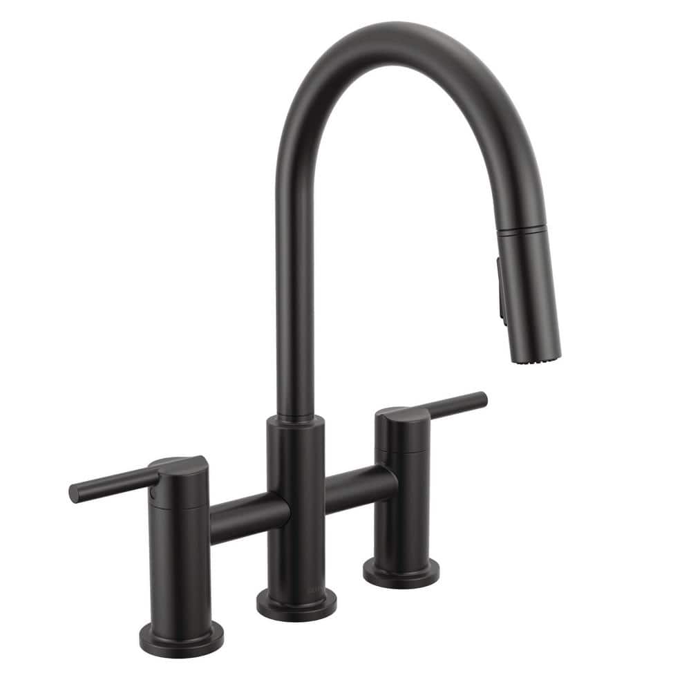 Nicoli Double Handle Bridge Kitchen Faucet in Matte Black