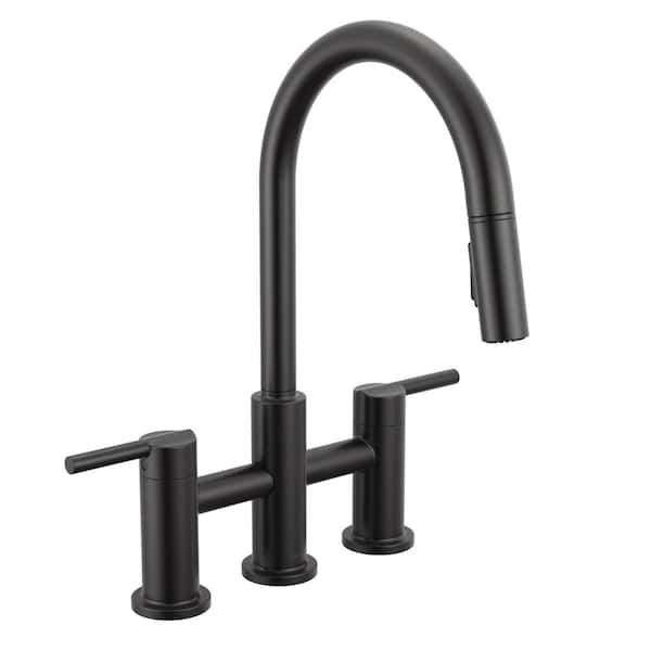 Delta Nicoli Double Handle Bridge Kitchen Faucet in Matte Black