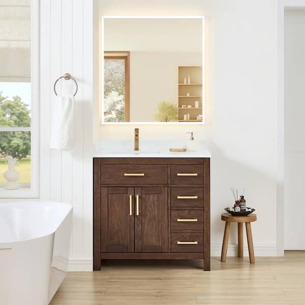 Beckett 36 in. Single Freestanding Dark Walnut Bath Vanity with White Cultured Marble Top