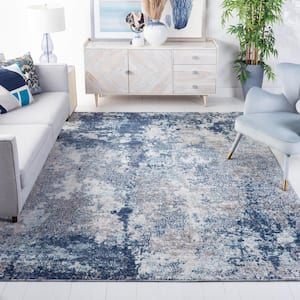 Aston Navy/Gray 8 ft. x 8 ft. Distressed Geometric Square Area Rug
