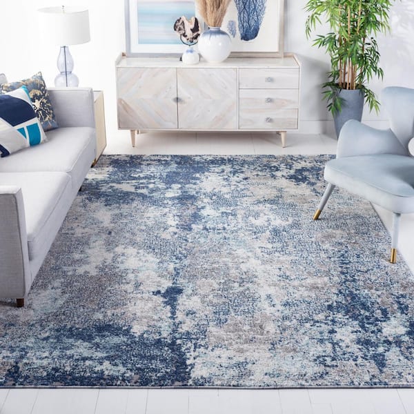 Aston Navy/Gray 8 ft. x 8 ft. Distressed Geometric Square Area Rug