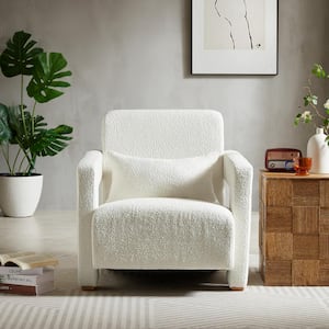 Indoor Modern White Fabric Upholstery and Wood Accent Chair with Toss Pillows