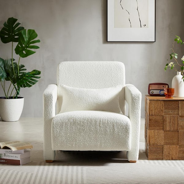 Noble House Indoor Modern White Fabric Upholstery and Wood Accent Chair with Toss Pillows