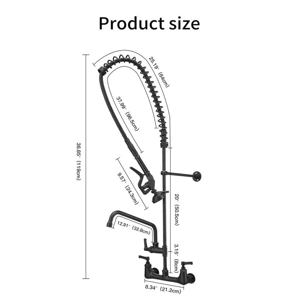Matte Black Wall-Mount Pull-Down Commercial Kitchen Faucet