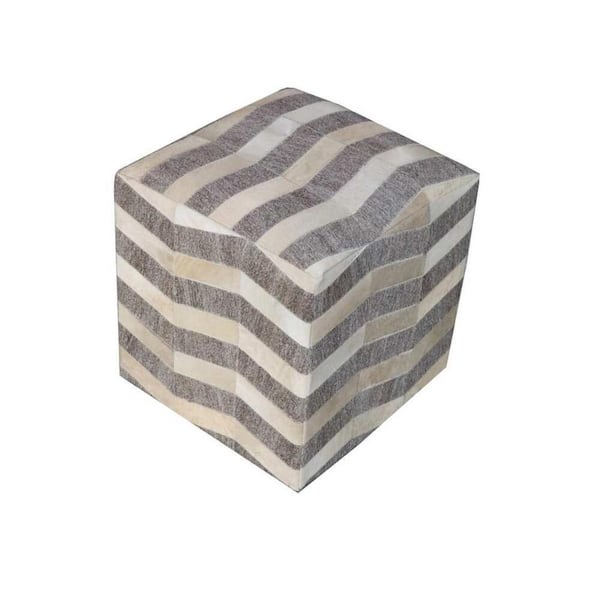 Gray and Beige Fabric Specialty Cube Ottoman