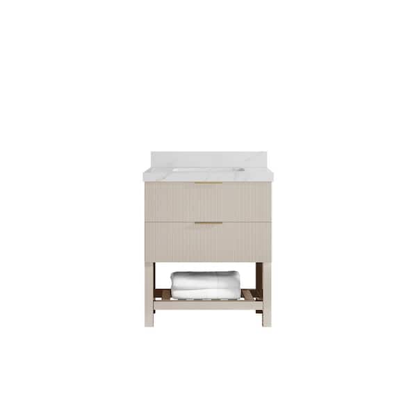Willow Collections Catalina 30 in. Single Sink Freestanding Fine Grain Bath Vanity with Calacatta Sienna Qt. Top Unassembled