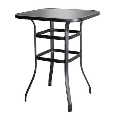 32 in. Glass top Metal Pub Height Bistro Square Outdoor Table