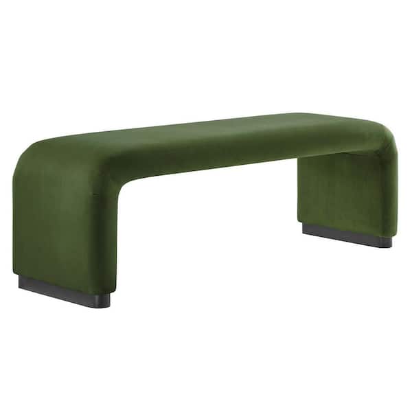 MODWAY Koda in Black Moss Green 59.5 in. Performance Velvet Waterfall Long Bedroom Bench