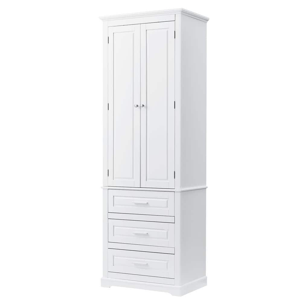 24 in. W x 15.7 in. D x 70 in. H White MDF Freestanding Linen Cabinet ...