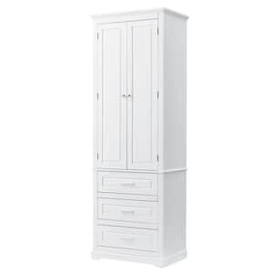 24 in. W x 15.7 in. D x 70 in. H White MDF Freestanding Linen Cabinet with Adjustable Shelf and 3-Drawers
