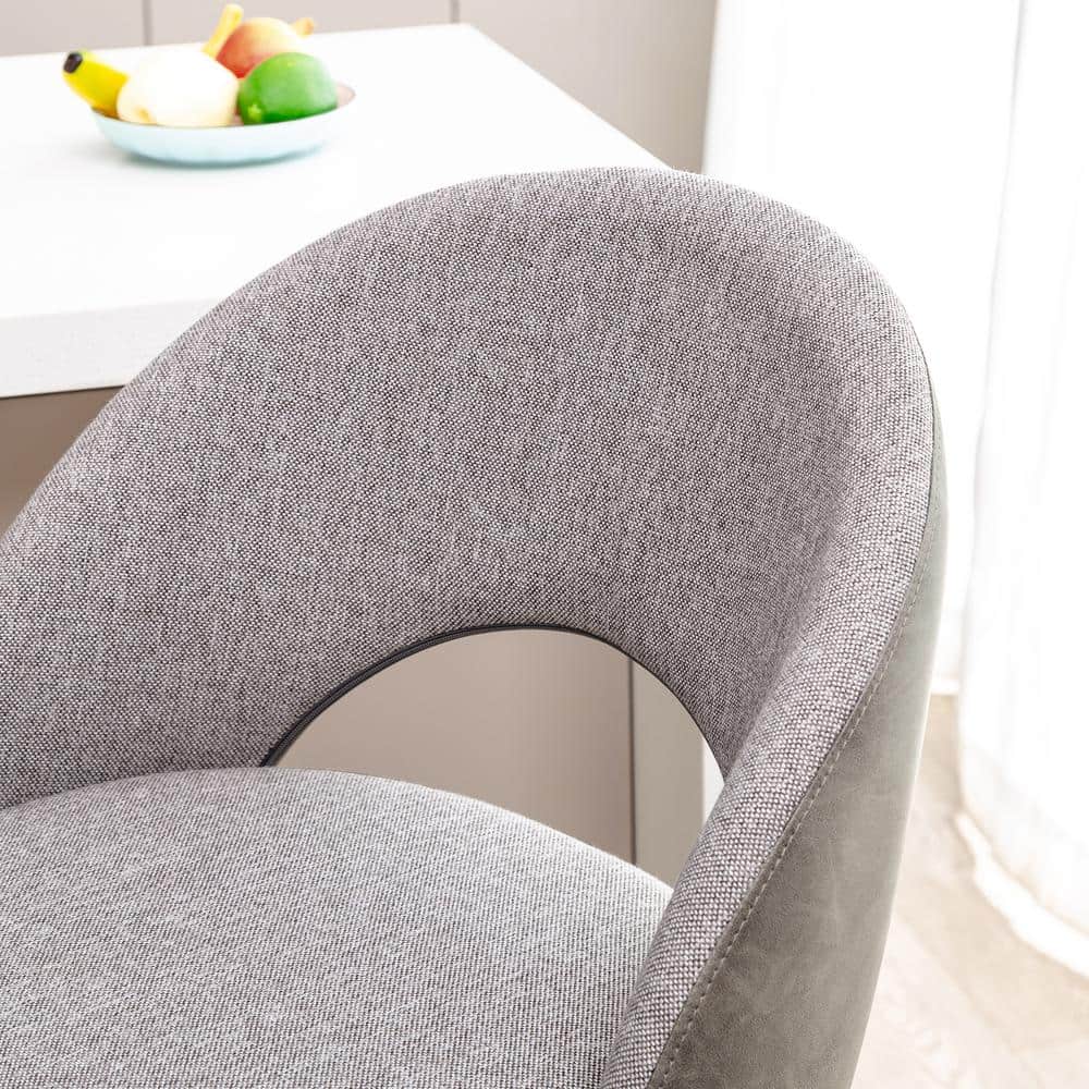 Contemporary Dark Gray Leatherette Barstool with Matte Metal Legs, Set of 2