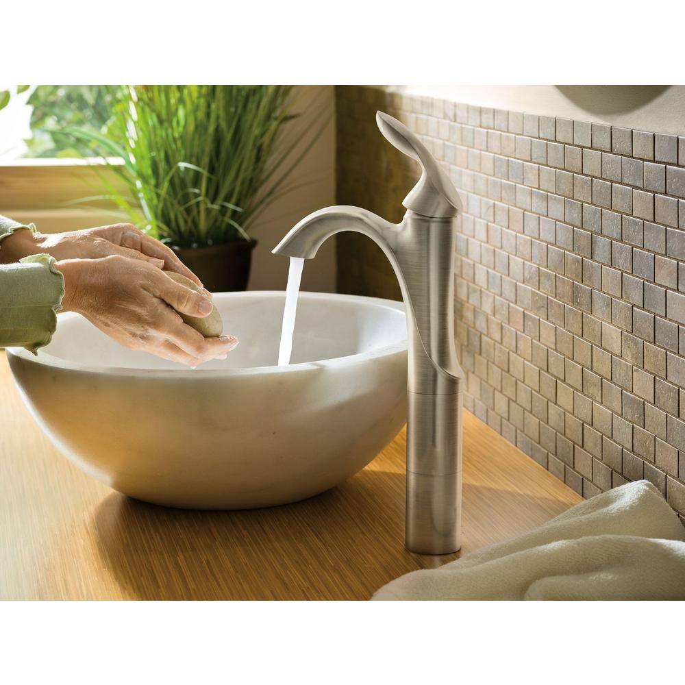 Eva Transitional High Arc Single Handle Vessel Faucet in Distressed Bronze