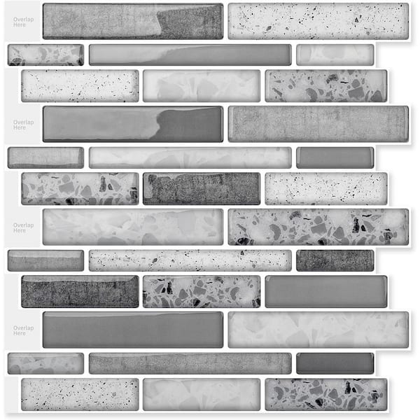 Grey Marble 12 in. x 12in. Vinyl Peel and Stick Backsplash 10-Pack ...