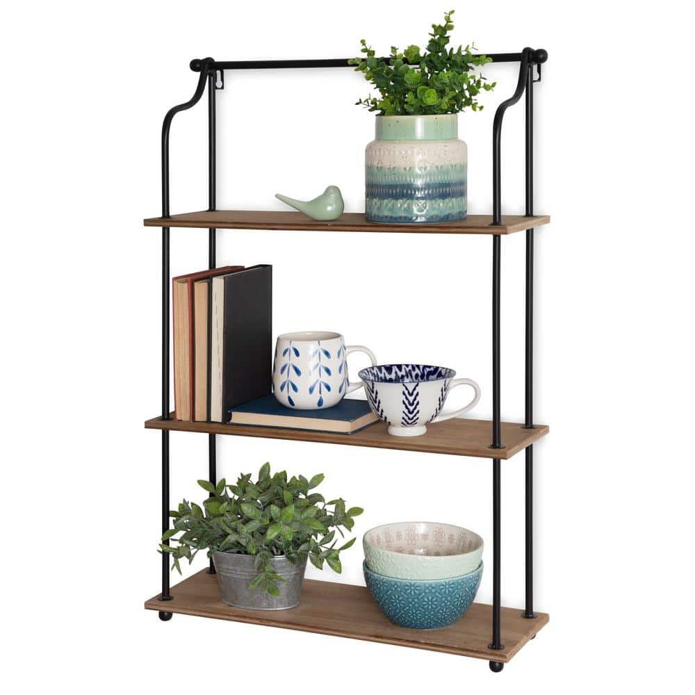 Walters 23" Rustic Brown Wood and Metal Floating Wall Shelf