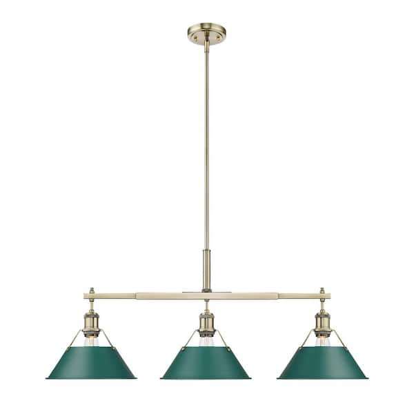 Orwell 100-Watt 3-Lights Aged Brass with Pendant Light with Metal Shade, No Bulbs Included
