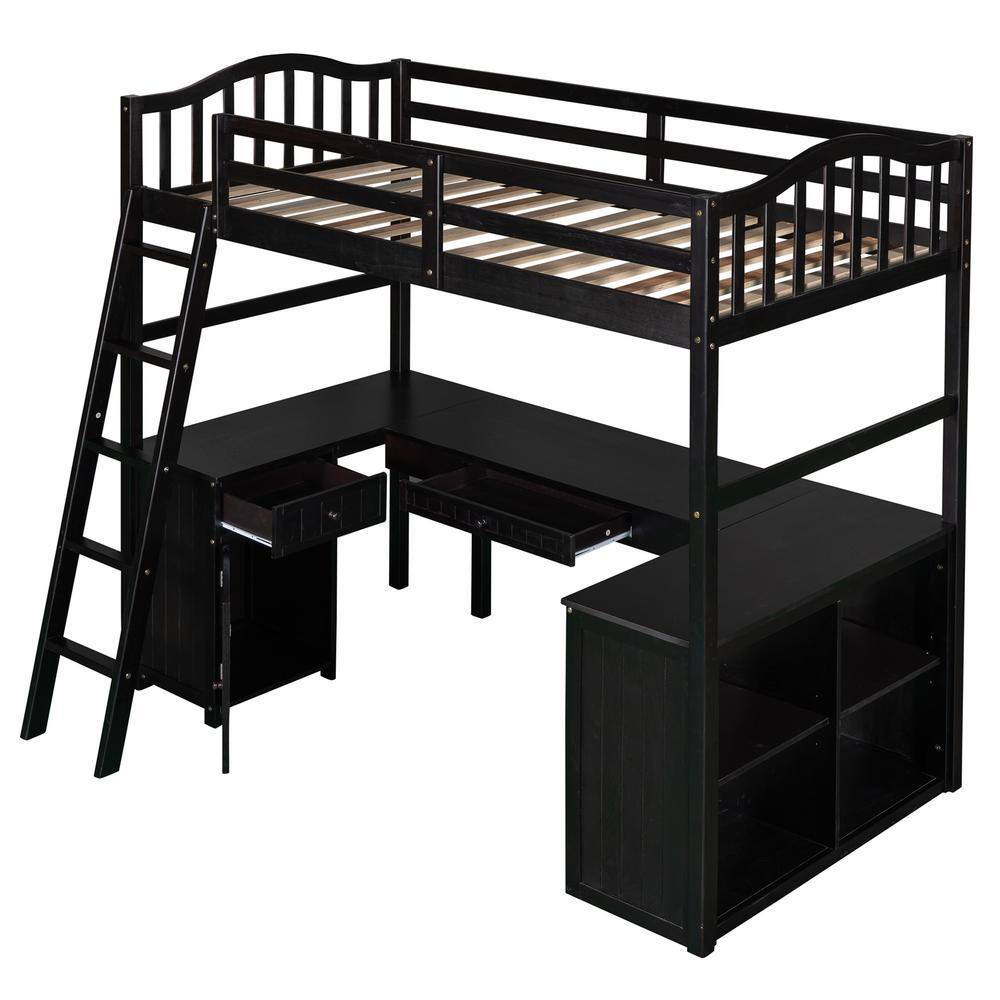 URTR Espresso Twin Size Loft Bed with Desk, Loft Bed Frame with Drawer ...