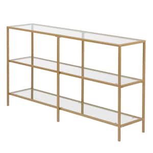 51.19 in. Clear and Gold Rectangle Glass Metal Frame Console Table with 2-Shelves