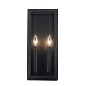 Bradford 18 in. 2-Light Black Outdoor Wall Light Fixture with Clear Glass