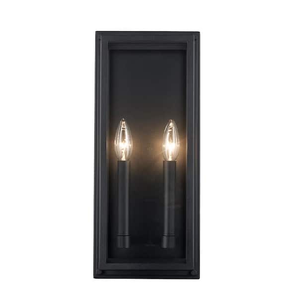 Hampton Bay Bradford 18 in. 2-Light Black Outdoor Wall Light Fixture with Clear Glass