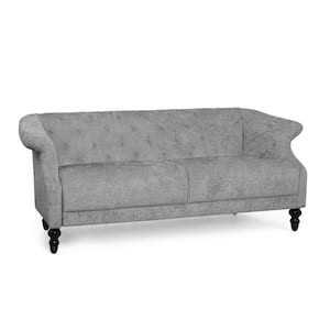 Ellerslie 75 in. Width Light Gray and Dark Brown Polyester 3-Seats Sofa with Tufted Back