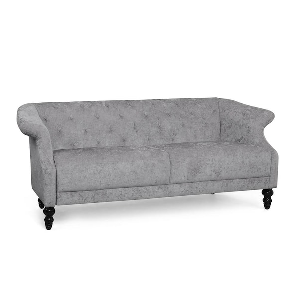 Noble House Ellerslie 75 in. Width Light Gray and Dark Brown Polyester 3-Seats Sofa with Tufted Back