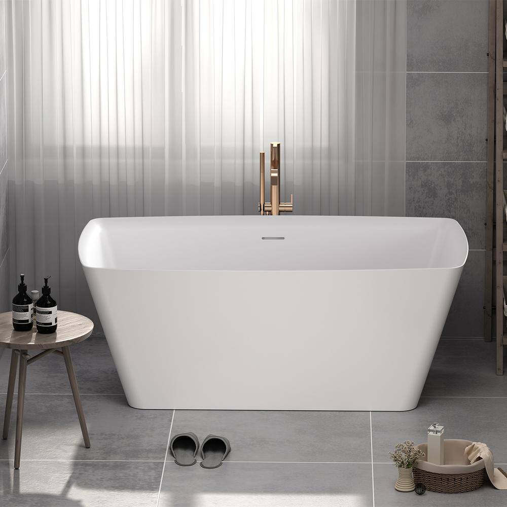 Glossy White Freestanding Acrylic Soaking Bathtub with Chrome Finish