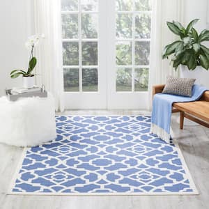 Lovely Lattice Lapis 5 ft. x 7 ft. Floral Farmhouse Indoor/Outdoor Patio Area Rug