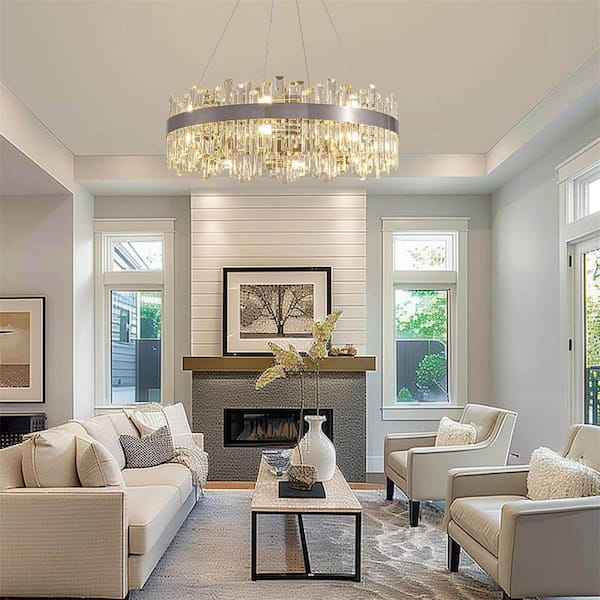 LuminFan 16-Light Nickel Luxury Crystal Chandelier for Living Room