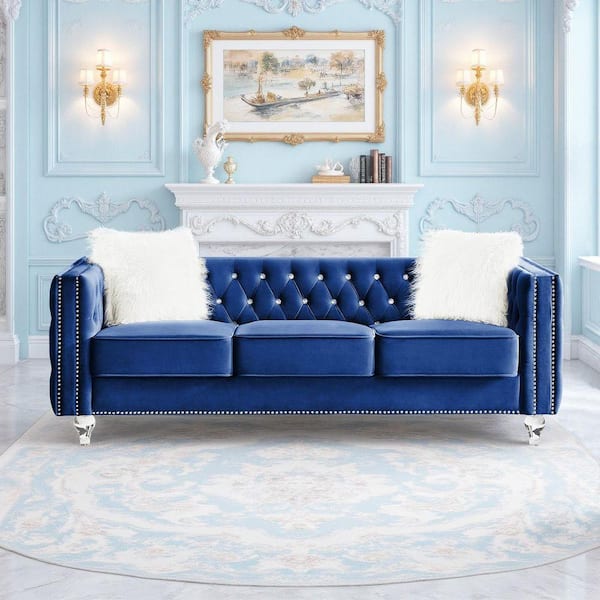 WONDER COMFORT Chic 83.07 in. Square Arm Velvet 3-Seater Rectangle