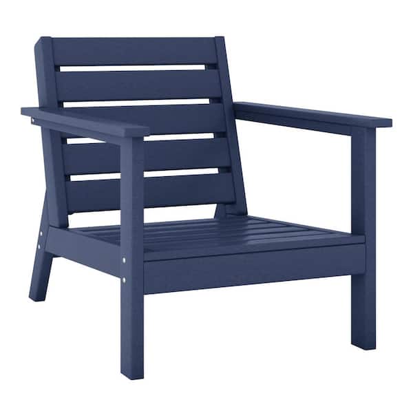Birchwood Outdoor Patio Deep Seating HDPE Lounge Chair with Arms in Navy Blue