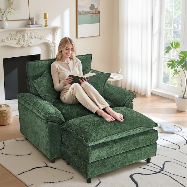 WONDER COMFORT Oversized Green Chenille Soft Single Sofa Arm